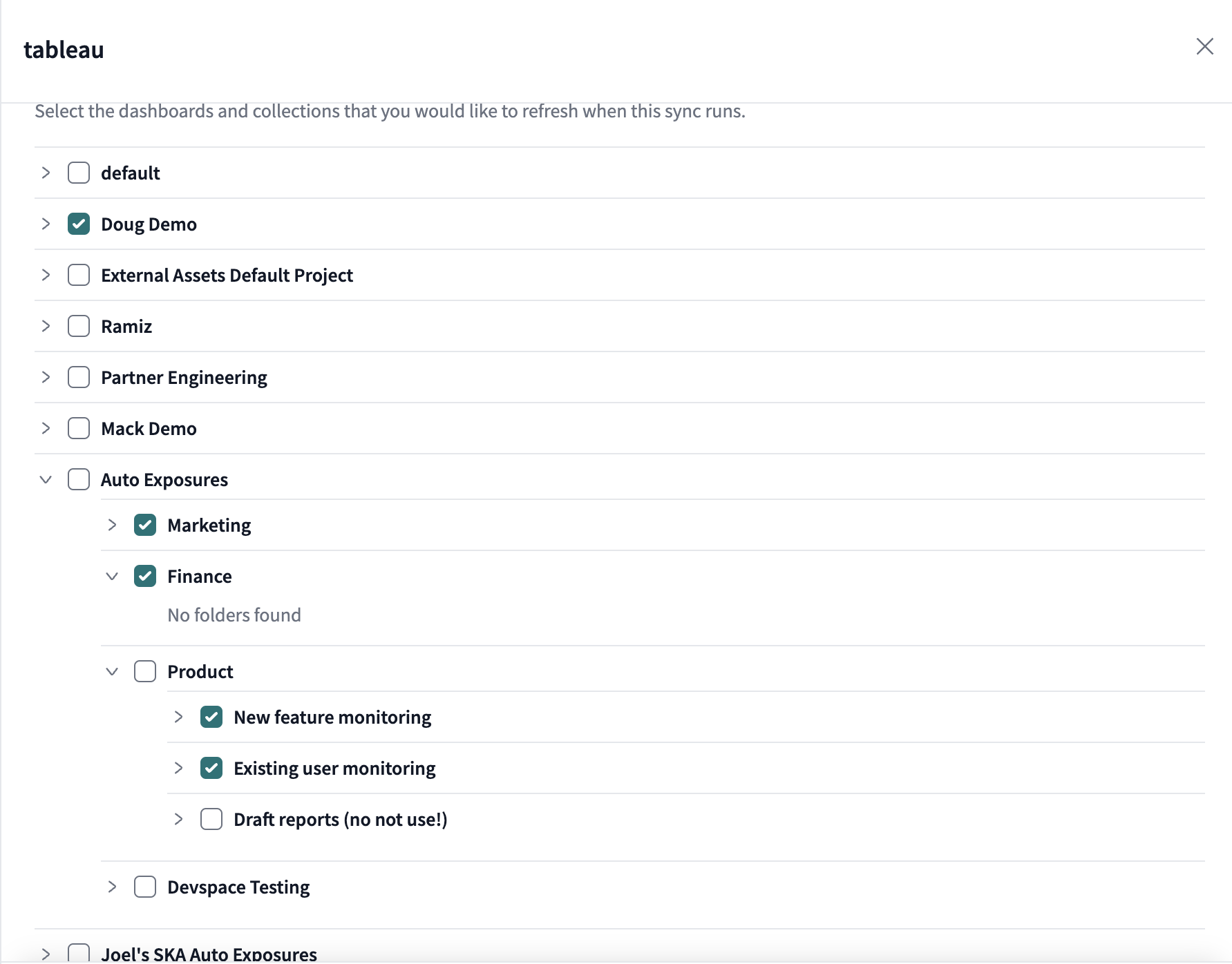 Select the collections you want to include for the downstream exposures.